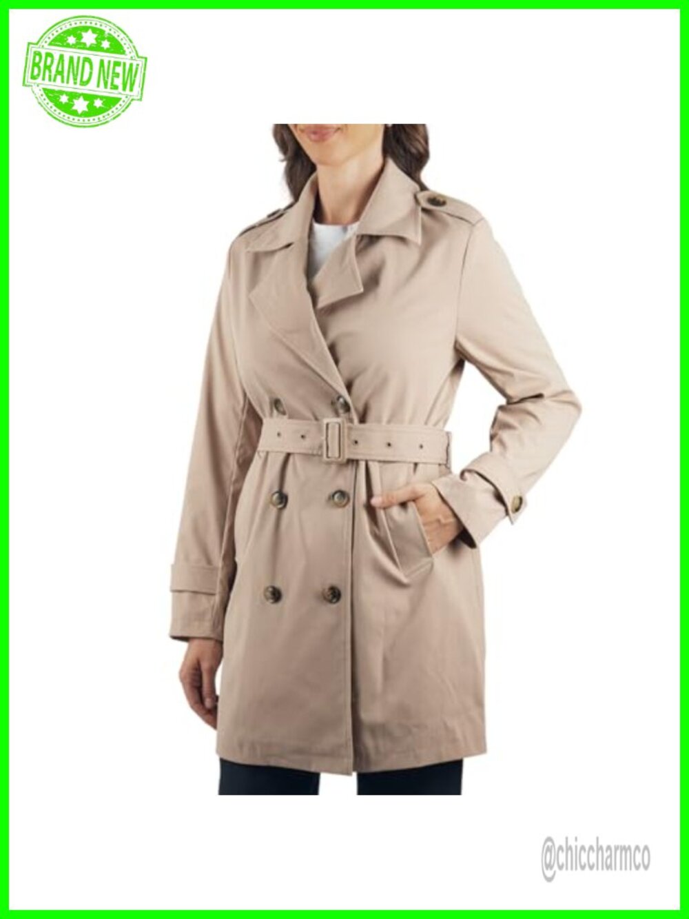 Women's Waterproof Double Breasted Trench Raincoat Lightweight Long Peacoat